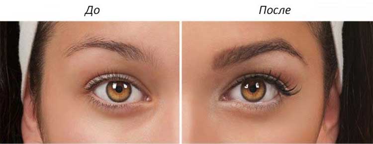 До и после применения накладных бровей Eyebrow Extension